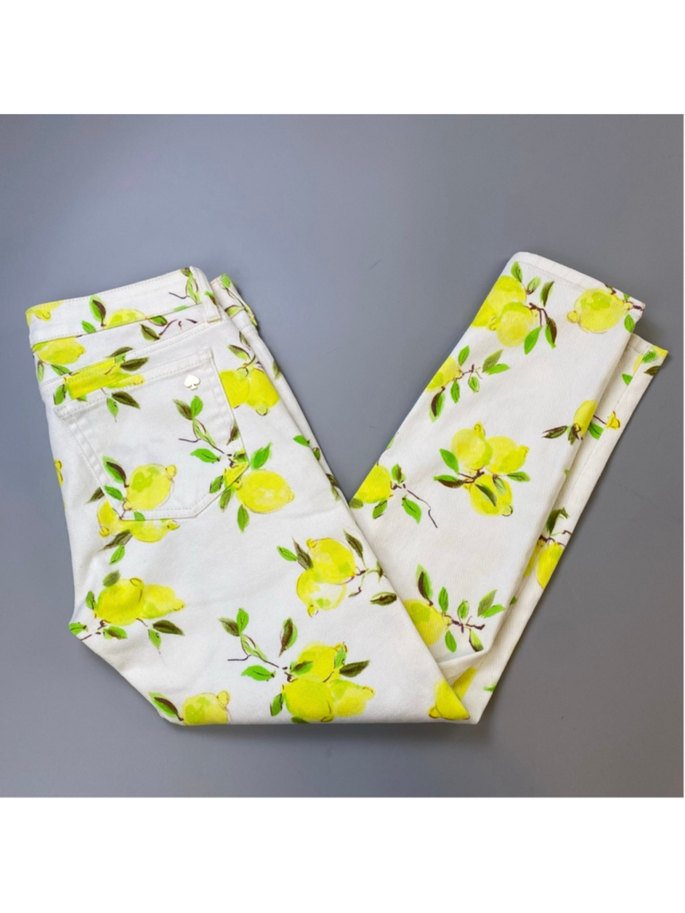 Kate Spade Jeans 27 White Yellow Lemon Print Skinny Hamptons Summer Preppy Ankle